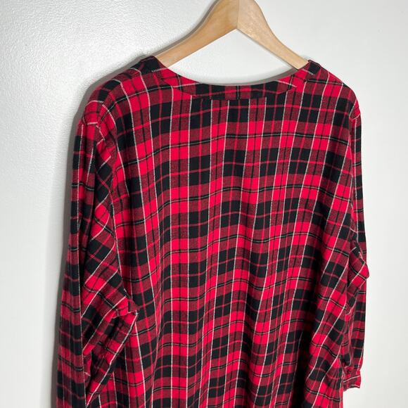 Talbots Long Sleeve Popover Flannel Top Womens 3X Red Black Plaid Cotton - Picture 6 of 8
